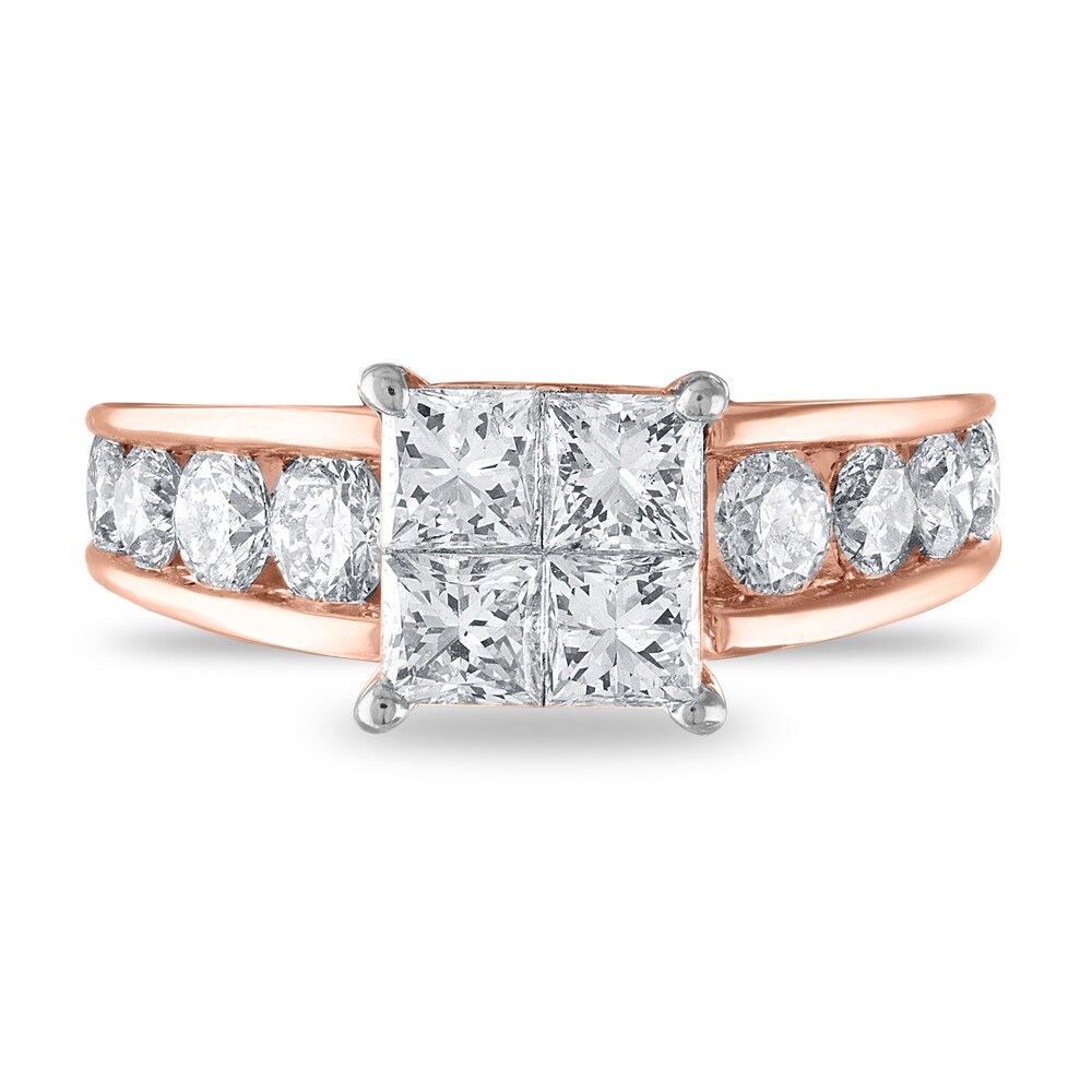 Diamond Engagement Ring 2-1/2 ct tw Princess/Round 14K Rose Gold k5WbFfxQ