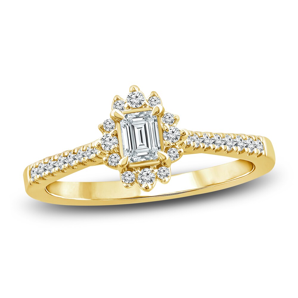 Diamond Engagement Ring 1 ct tw Emerald/Round 14K Yellow Gold kE58bZUz