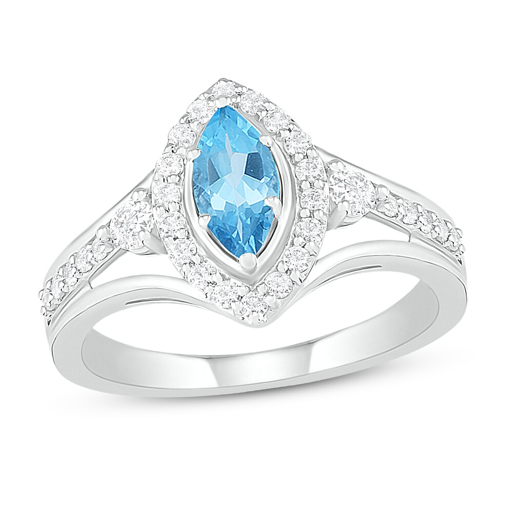 Natural Blue Topaz Engagement Ring 3/8 ct tw Diamonds 14K White Gold kL42wzMu [kL42wzMu]