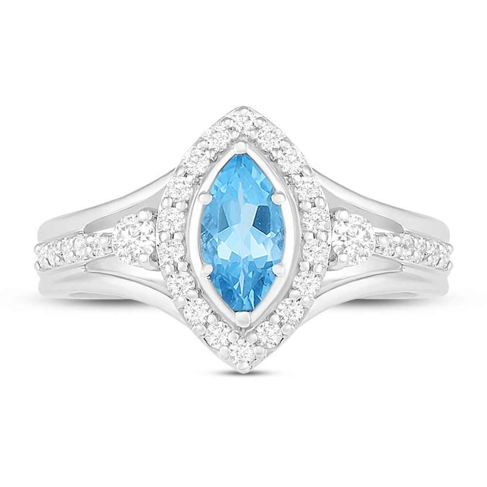 Natural Blue Topaz Engagement Ring 3/8 ct tw Diamonds 14K White Gold kL42wzMu