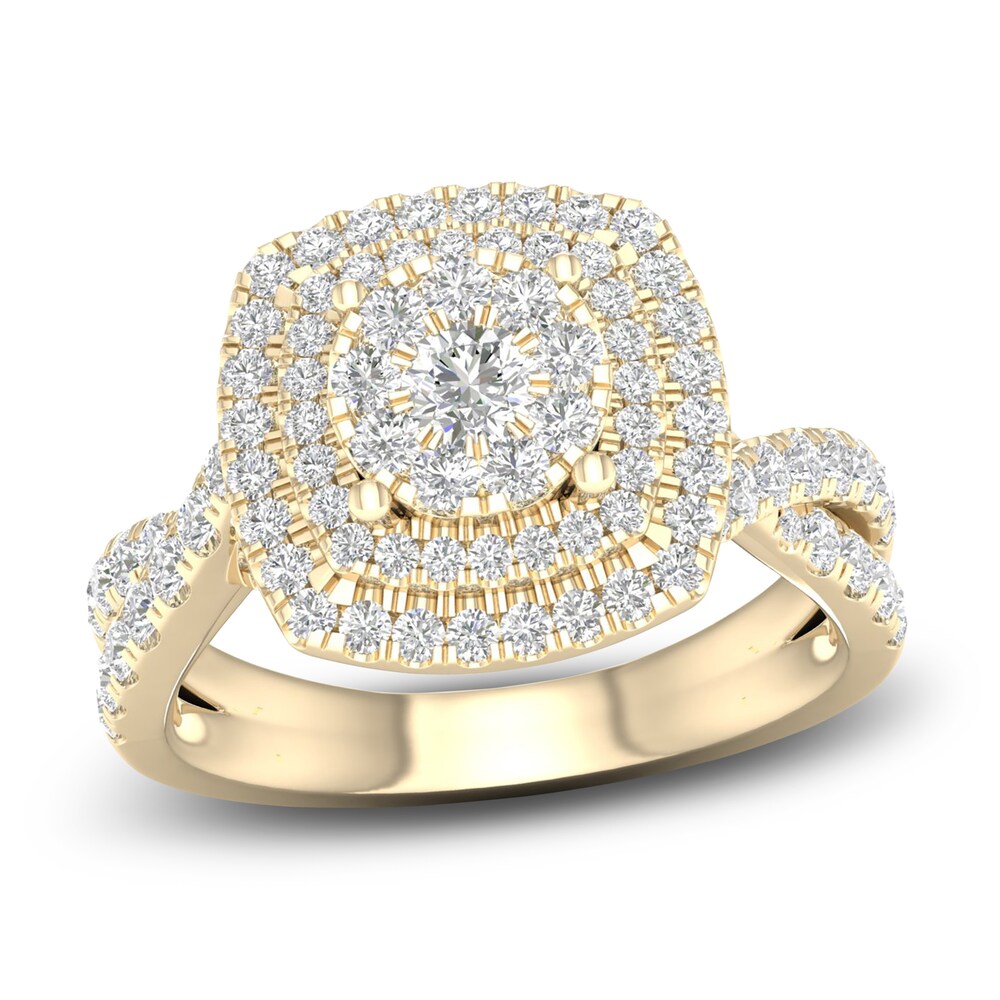 Diamond Double Halo Engagement Ring 1-1/3 ct tw Round 14K Yellow Gold knkoWqDj [knkoWqDj]