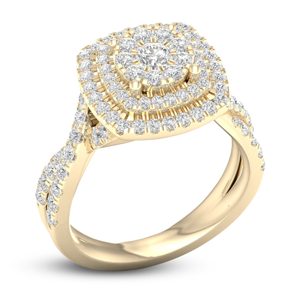 Diamond Double Halo Engagement Ring 1-1/3 ct tw Round 14K Yellow Gold knkoWqDj