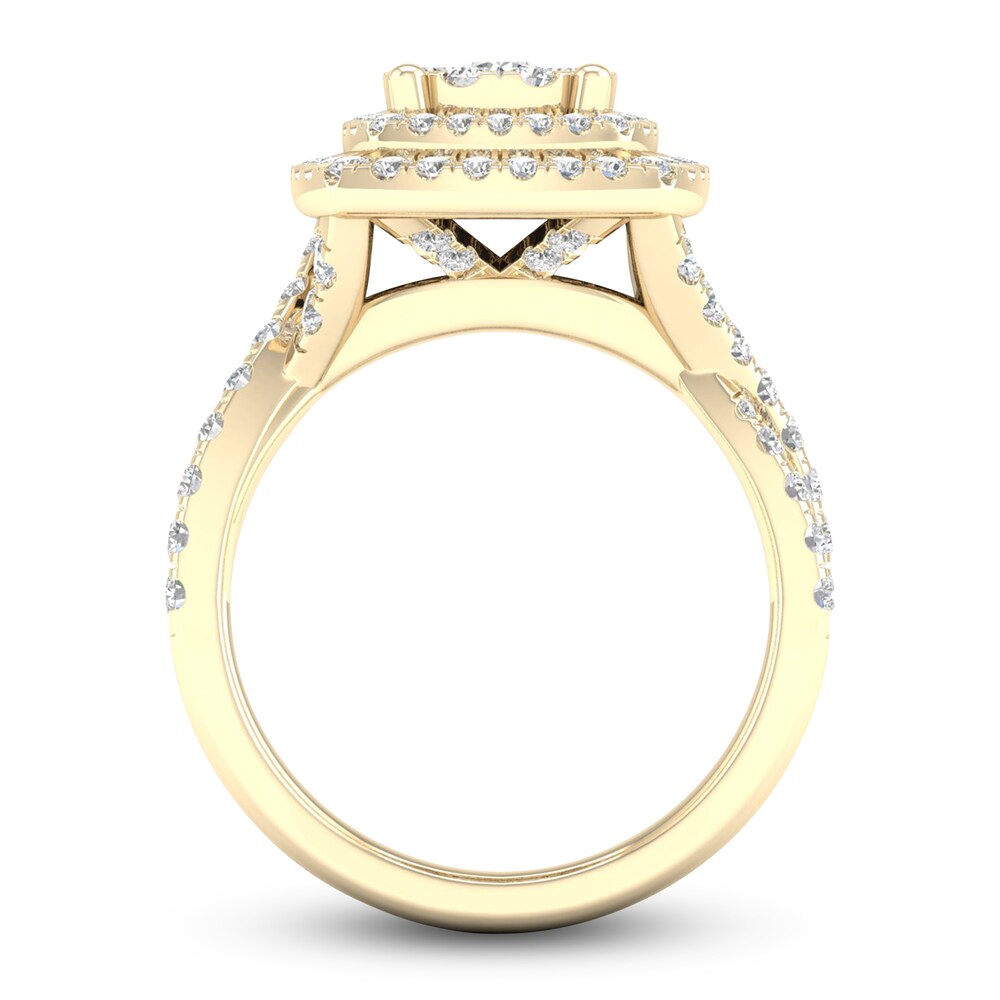 Diamond Double Halo Engagement Ring 1-1/3 ct tw Round 14K Yellow Gold knkoWqDj