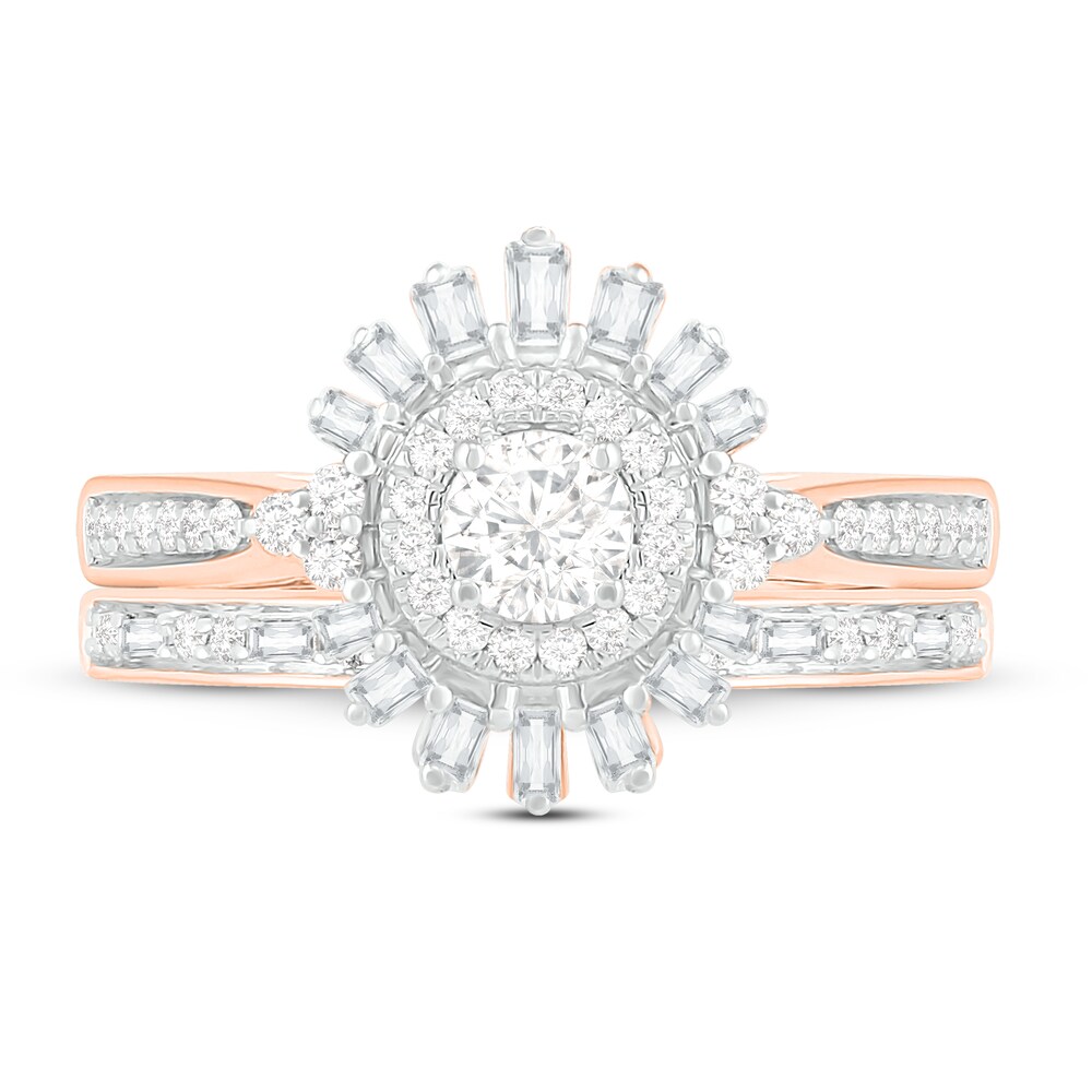 Diamond Bridal Set 3/4 ct tw Round/Baguette 14K Rose Gold kq62JFBa