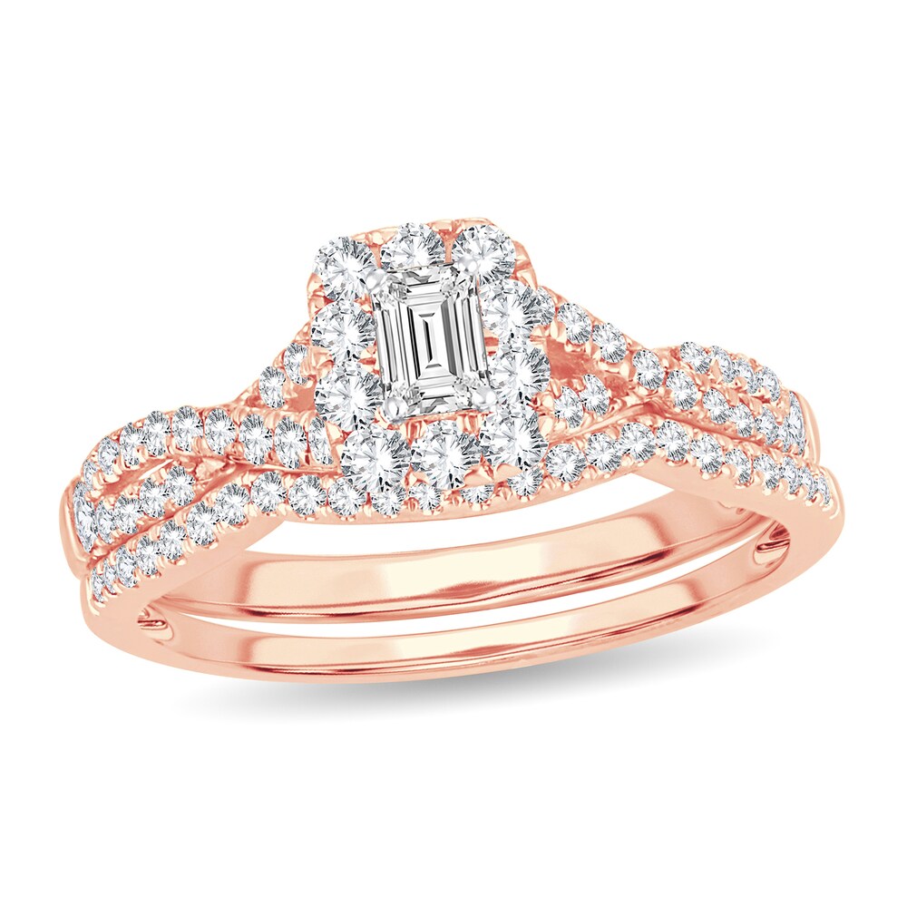 Diamond Bridal Set 3/4 ct tw Emerald-cut 14K Rose Gold lV76gqcr