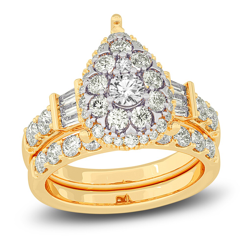 Diamond Halo Bridal Set 2 ct tw Round/Baguette 14K Yellow Gold lhI88gIk [lhI88gIk]