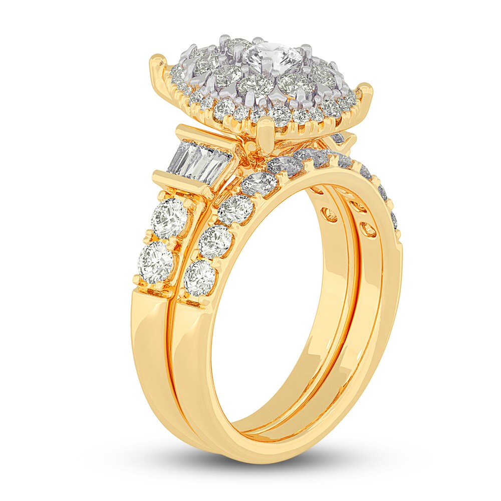 Diamond Halo Bridal Set 2 ct tw Round/Baguette 14K Yellow Gold lhI88gIk