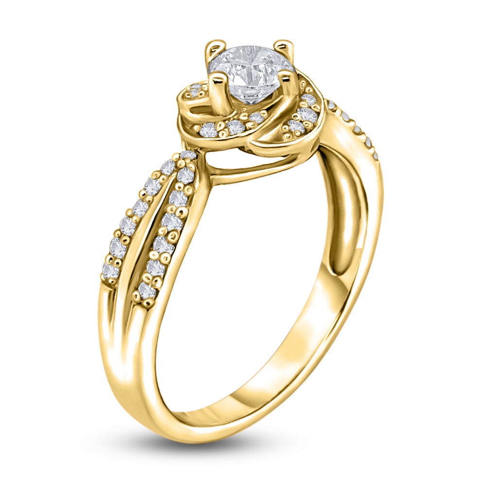 Diamond Floral Halo Engagement Ring 1/2 ct tw Round 14K Yellow Gold loNFIJjJ