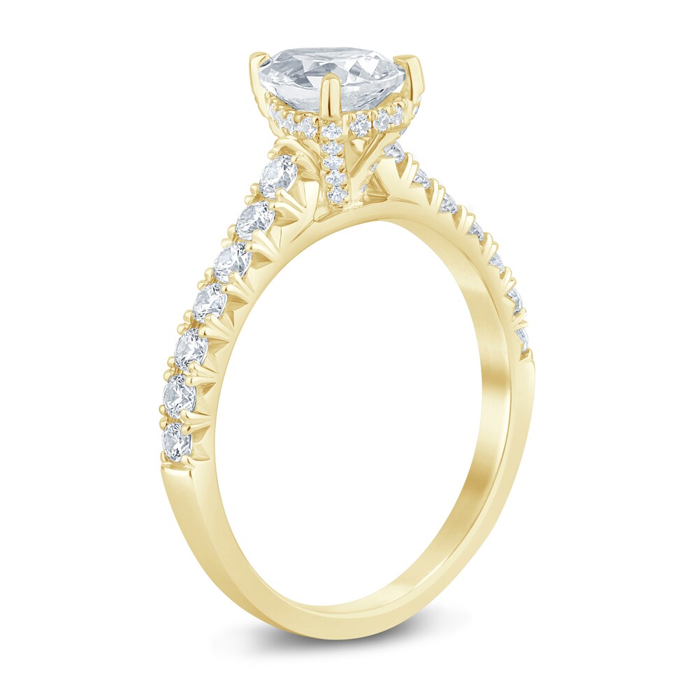 Diamond Hidden Halo Engagement Ring 1-1/2 ct tw Pear/Round 14K Yellow Gold lpSFBXls