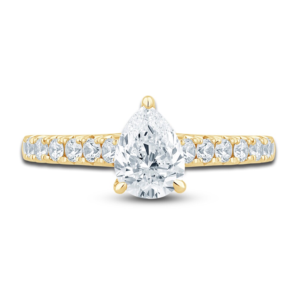 Diamond Hidden Halo Engagement Ring 1-1/2 ct tw Pear/Round 14K Yellow Gold lpSFBXls