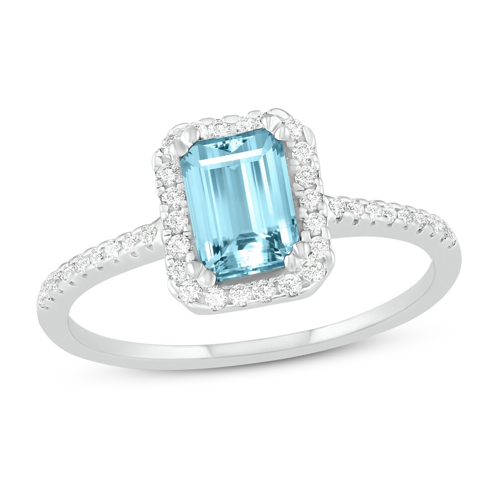 Natural Aquamarine Engagement Ring 1/4 ct tw Diamonds 14K White Gold 10.5mm lsAj3m5s