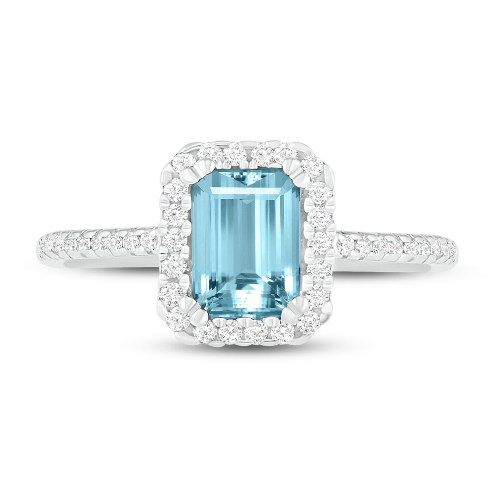 Natural Aquamarine Engagement Ring 1/4 ct tw Diamonds 14K White Gold 10.5mm lsAj3m5s