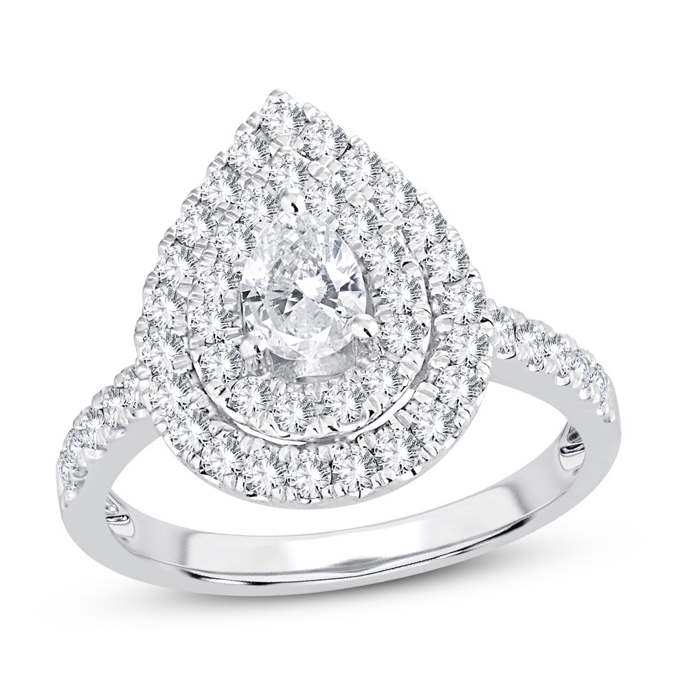 Diamond Engagement Ring 1-1/4 ct tw Pear-shaped/Round-cut 14K White Gold ltbwRPhE [ltbwRPhE]