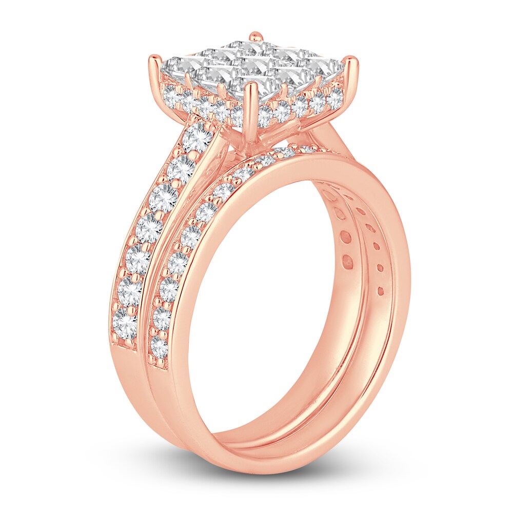 Diamond Engagement Ring 2 ct tw Round/Princess 14K Rose Gold mQYeBcBN