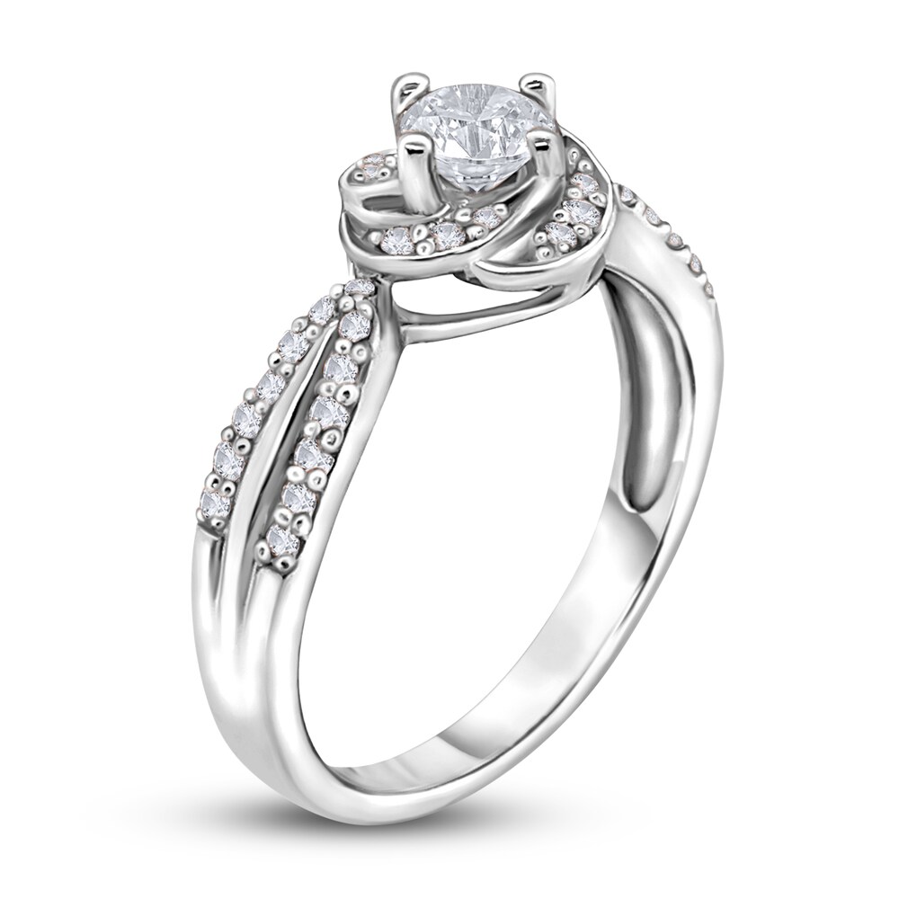 Diamond Floral Halo Engagement Ring 1/2 ct tw Round 14K White Gold mTzxOokP