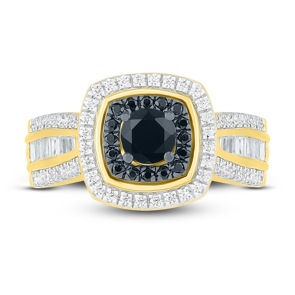 Black Diamond Engagement Ring 1 ct tw Round/Baguette 14K Yellow Gold mez2iBnp