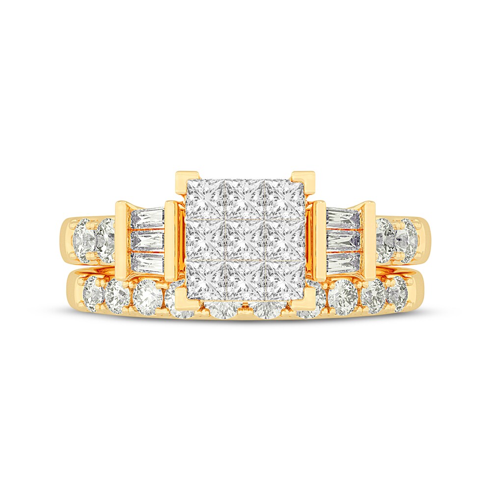 Diamond Bridal Set 1-1/2 ct tw Princess/Baguette/ Round 14K Yellow Gold mlg5MilT