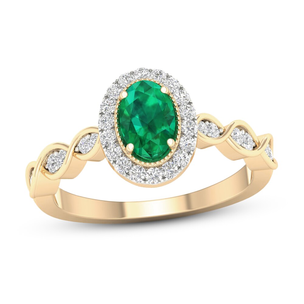 Natural Emerald Engagement Ring 1/5 ct tw Diamonds 14K Yellow Gold mo2yK6xm [mo2yK6xm]