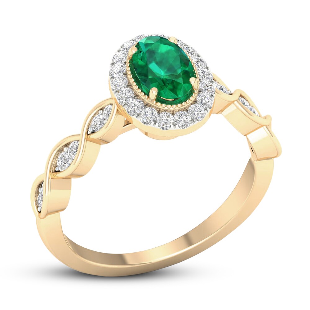 Natural Emerald Engagement Ring 1/5 ct tw Diamonds 14K Yellow Gold mo2yK6xm