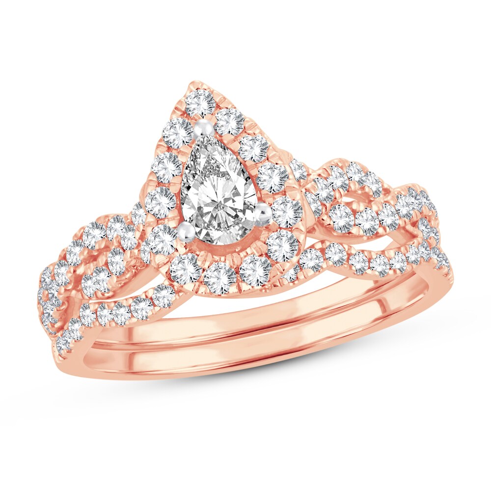 Diamond Bridal Set 1 ct tw Pear-shaped/Round-cut 14K Rose Gold nhnRy1FC [nhnRy1FC]