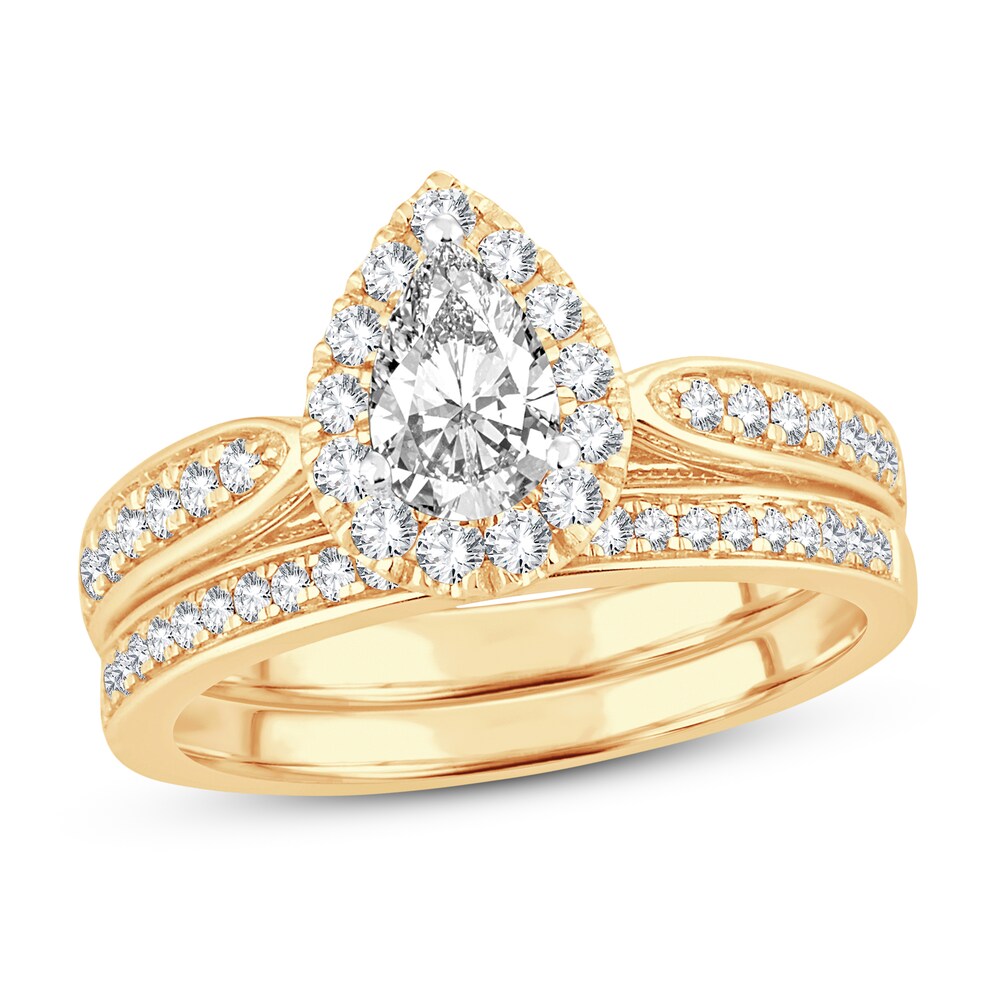 Diamond Bridal Set 7/8 ct tw Pear-shaped/Round-cut 14K Yellow Gold nqWCQSUm [nqWCQSUm]