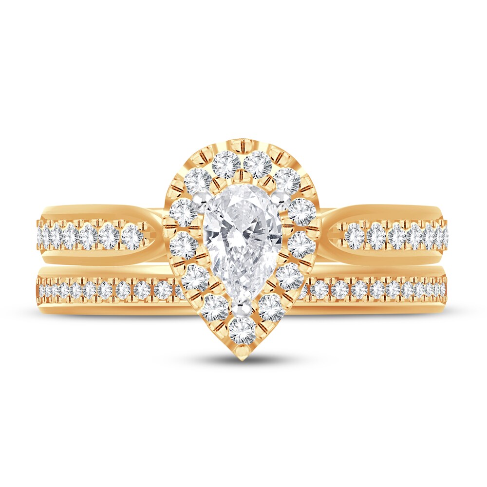 Diamond Bridal Set 7/8 ct tw Pear-shaped/Round-cut 14K Yellow Gold nqWCQSUm