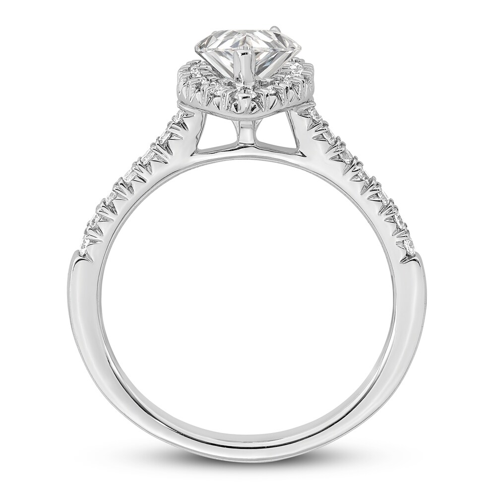 Diamond Halo Engagement Ring 3/4 ct tw Pear-shaped 14K White Gold nuoliI2B