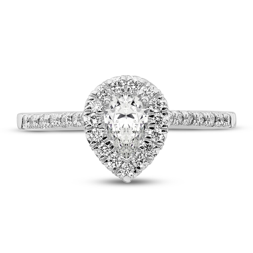 Diamond Halo Engagement Ring 3/4 ct tw Pear-shaped 14K White Gold nuoliI2B