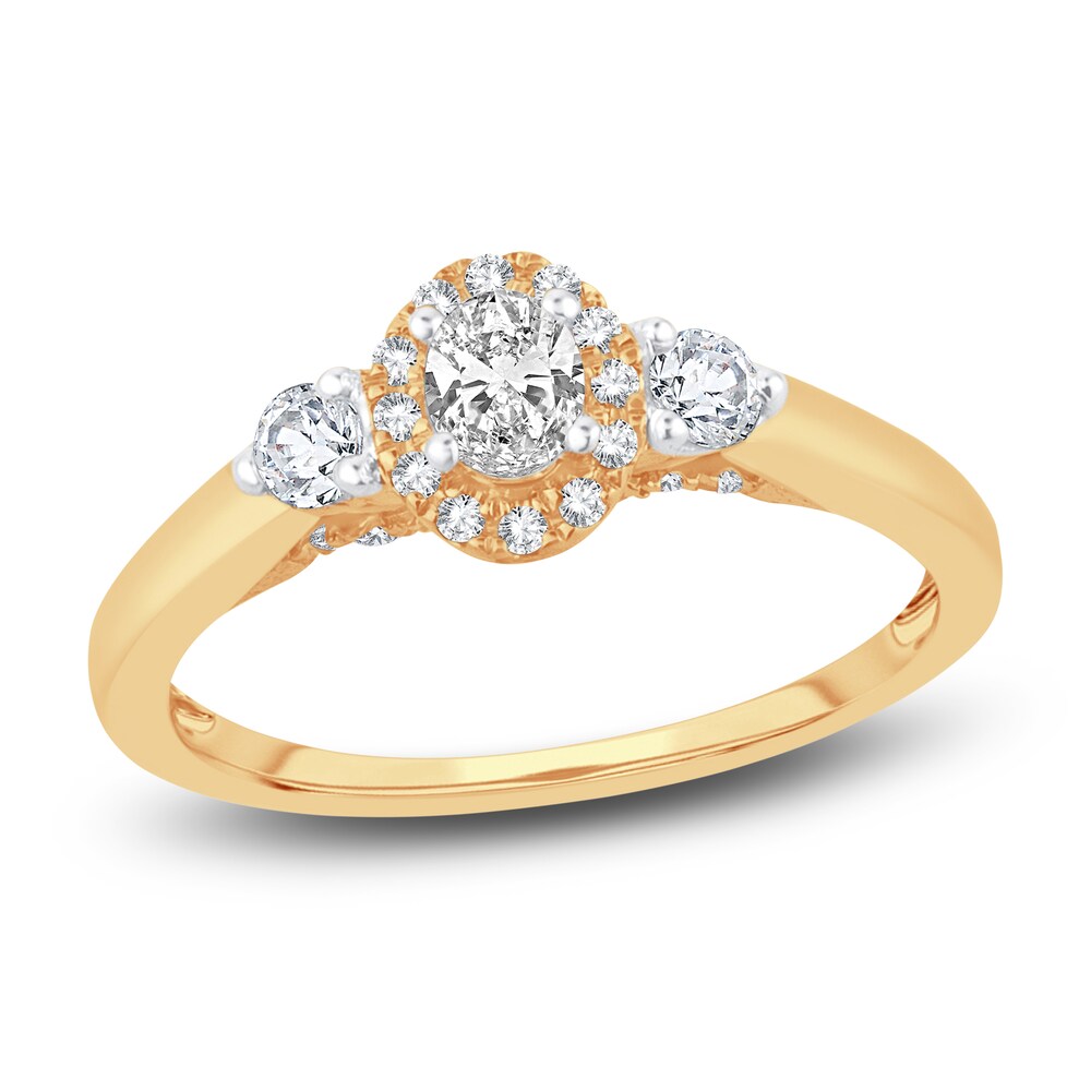 Diamond Halo Ring 3/8 ct tw Oval/Round 14K Yellow Gold oAoApGsQ