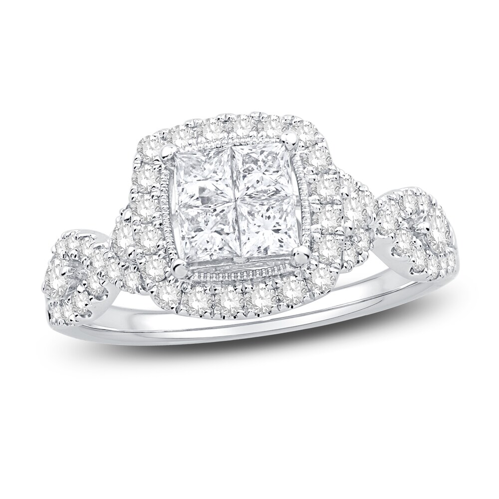 Diamond Engagement Ring 1-1/3 ct tw Round/Princess 14K White Gold oI9oKkvI [oI9oKkvI]