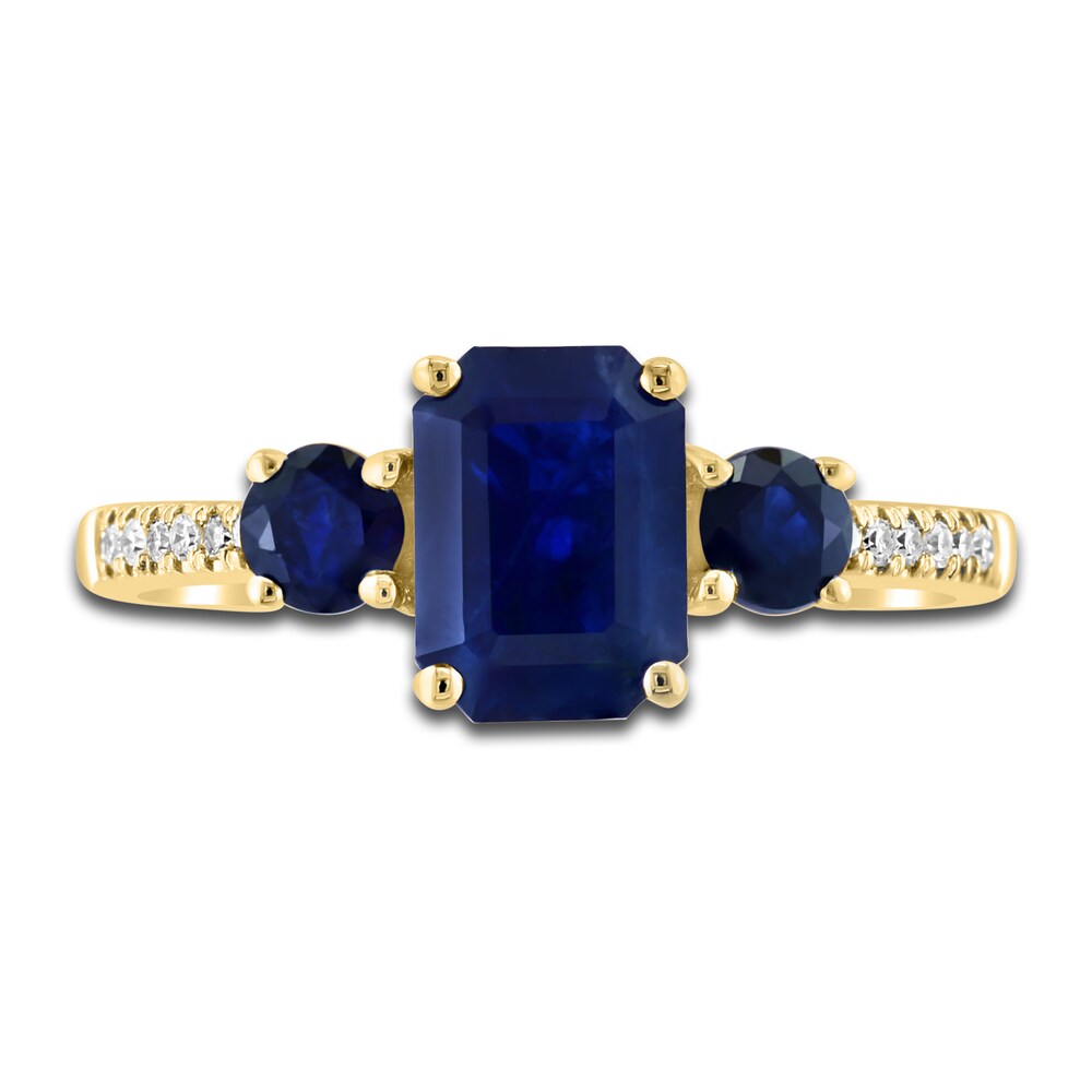 LALI Jewels Natural Blue Sapphire 3-Stone Engagement Ring 1/20 ct tw Diamonds 14K Yellow Gold oS3iPfi2