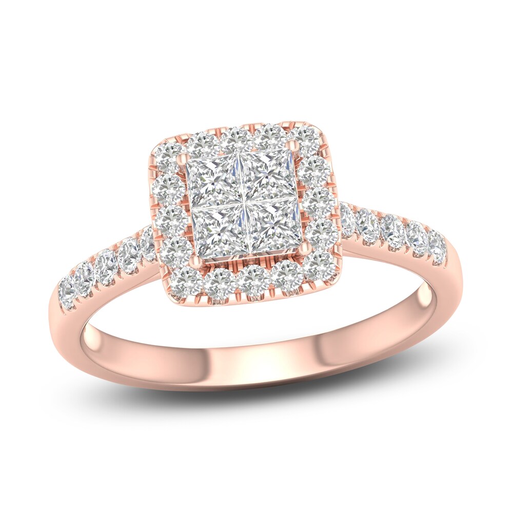 Diamond Halo Engagement Ring 3/4 ct tw Round 14K Rose Gold oU6QPvxO [oU6QPvxO]