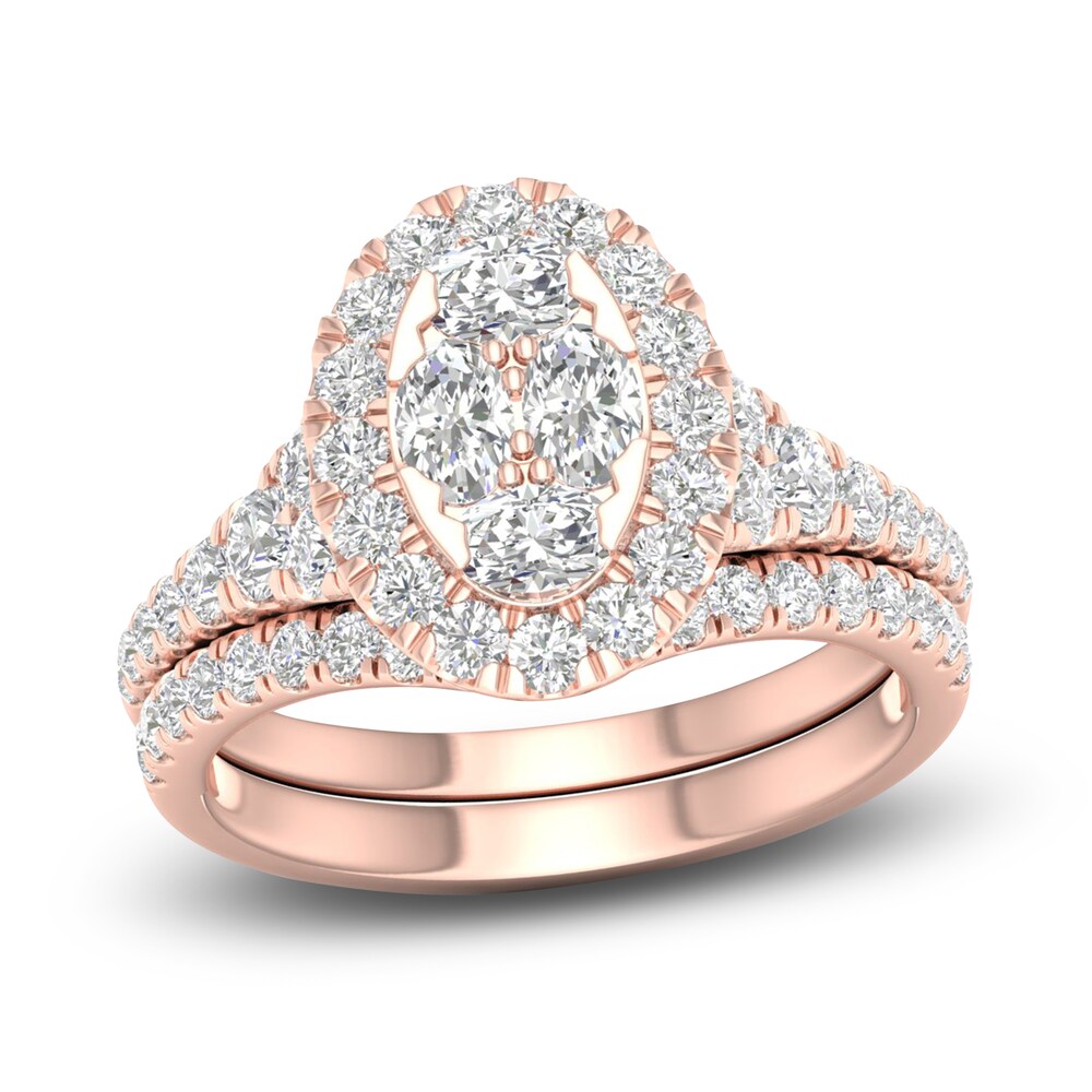 Diamond Bridal Set 1-1/2 ct tw Oval/Round 14K Rose Gold oWS4O3Y6 [oWS4O3Y6]