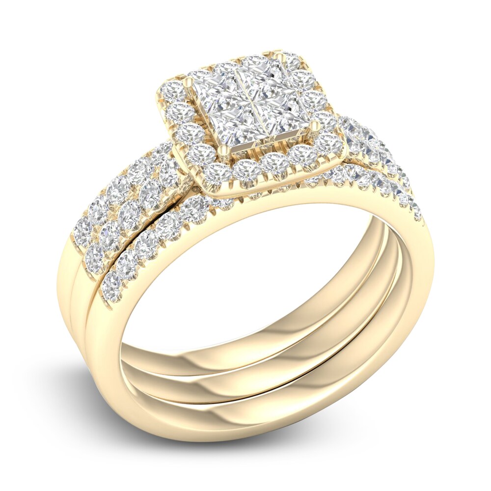 Diamond Bridal Set 1-1/4 ct tw Princess/Round 14K Yellow Gold ocPkk7nP