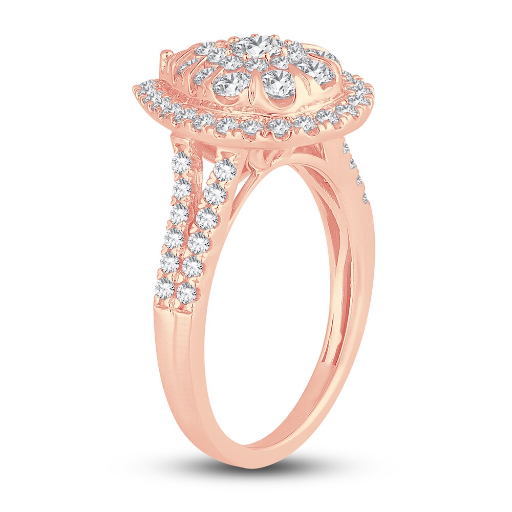 Diamond Cluster Ring 1 ct tw Round 14K Rose Gold ooPIr05C