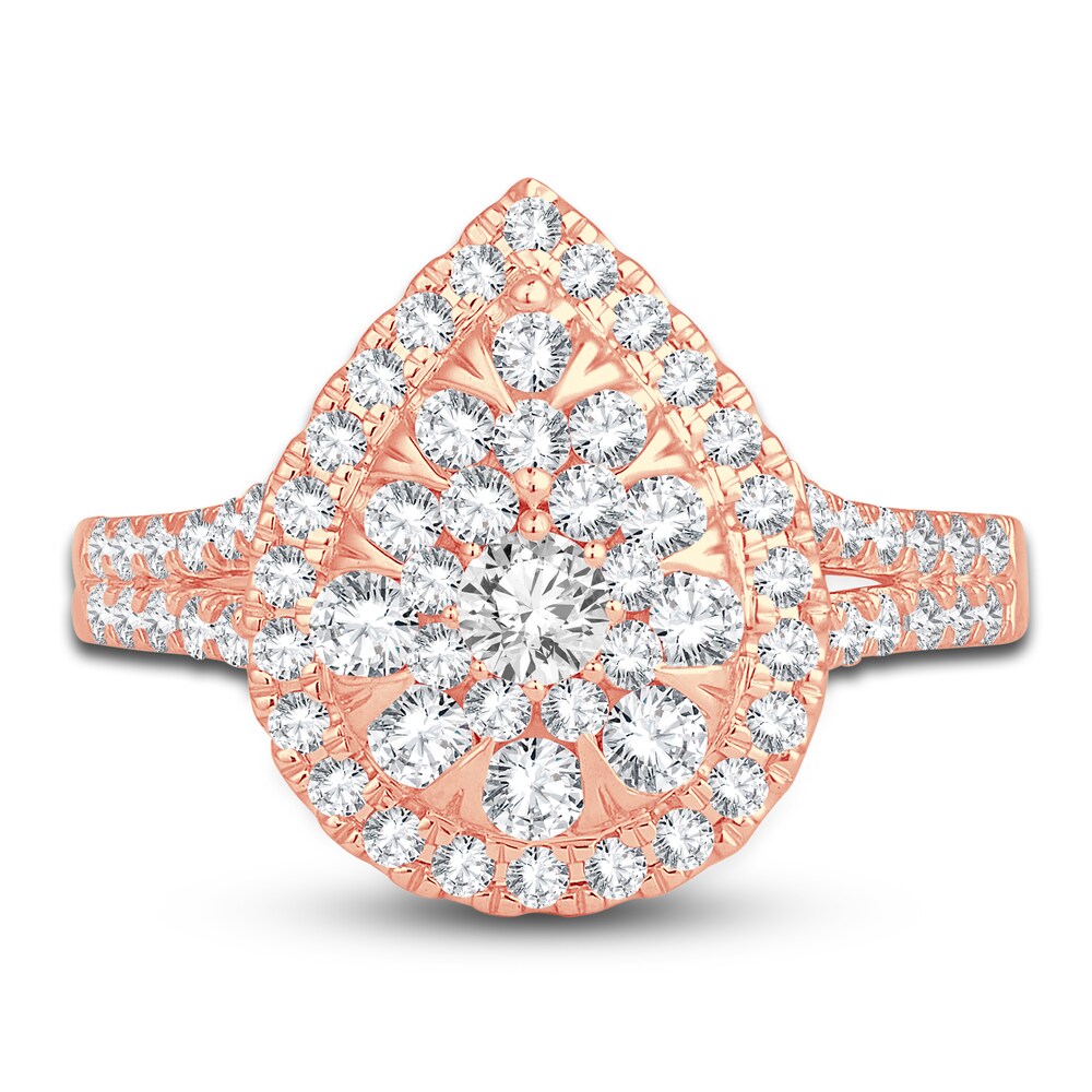 Diamond Cluster Ring 1 ct tw Round 14K Rose Gold ooPIr05C