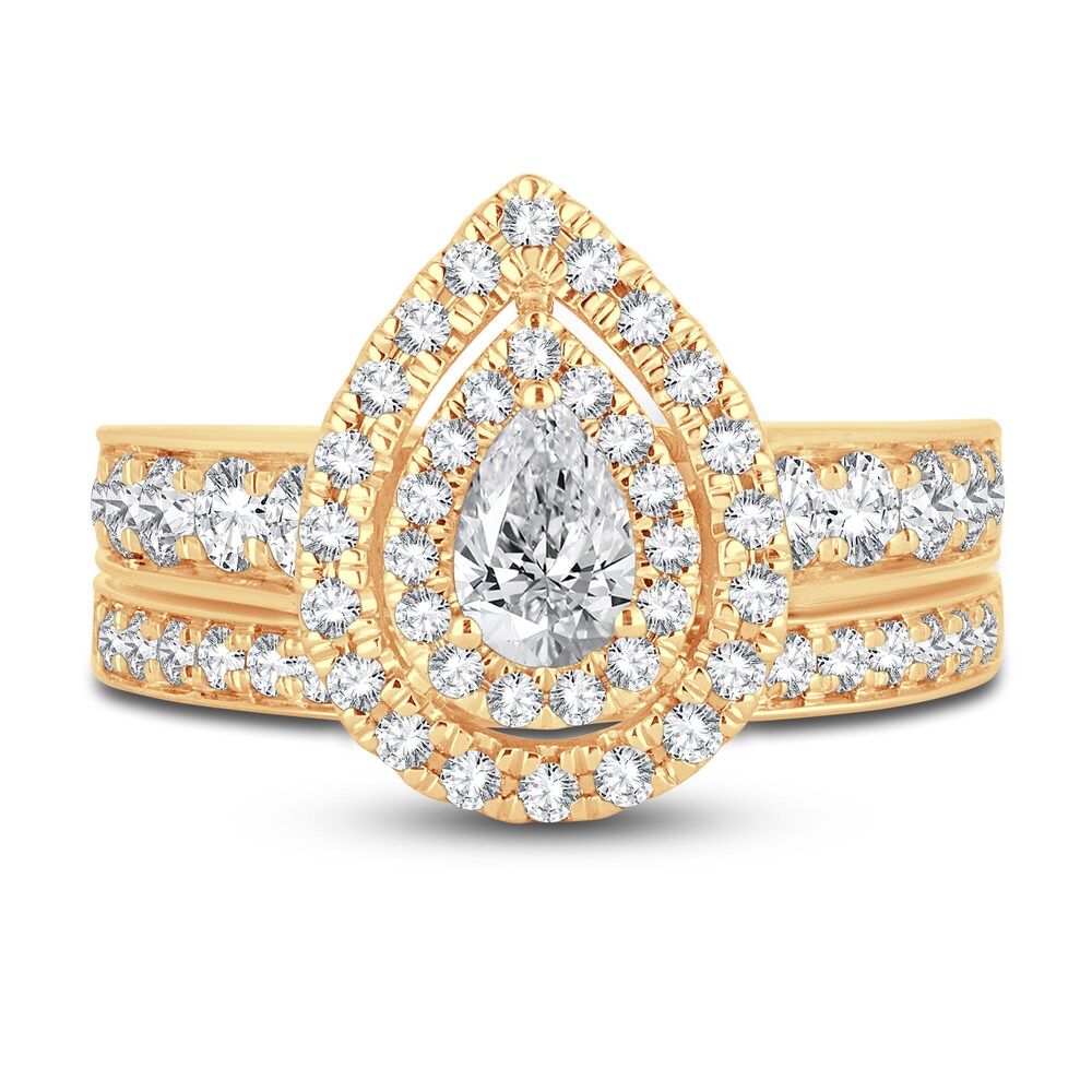 Diamond Double Halo Bridal Set 1-1/3 ct tw Round 14K Yellow Gold pCTYHoXC