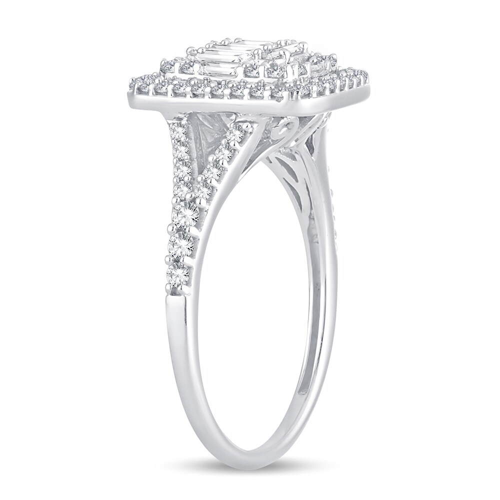 Diamond Ring 3/4 ct tw Round/Baguette 14K White Gold pDiHDK2Q