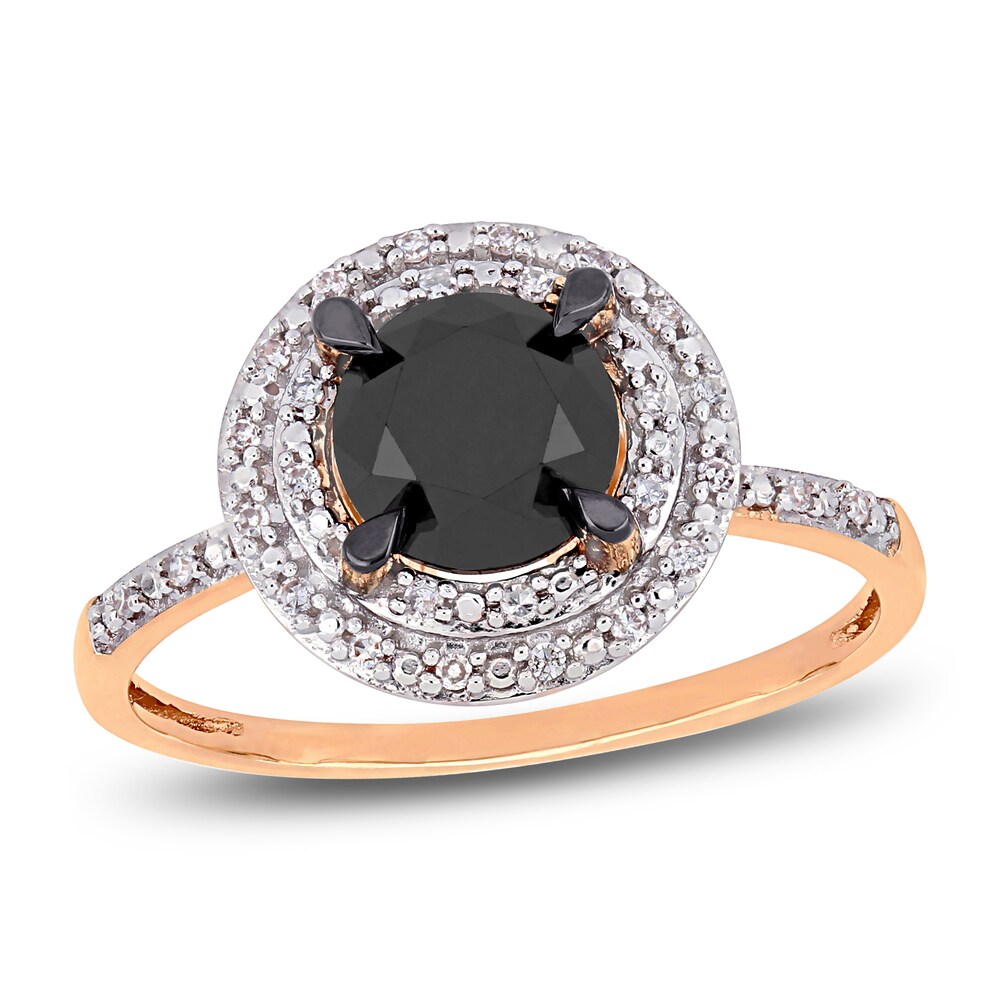 Black & White Diamond Halo Ring 1-5/8 ct tw Round 14K Rose Gold pFCDUgIw [pFCDUgIw]