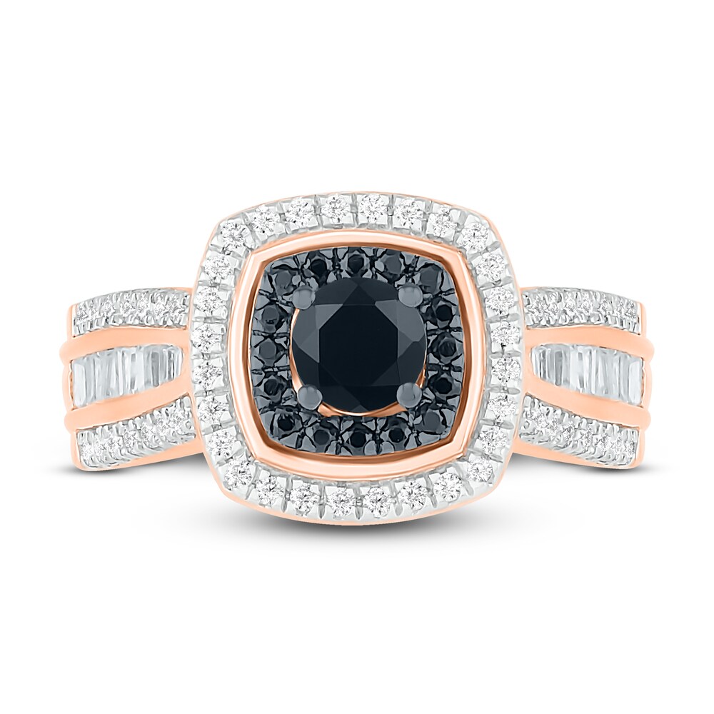 Black Diamond Engagement Ring 1 ct tw Round/Baguette 14K Rose Gold pFSi0fkL