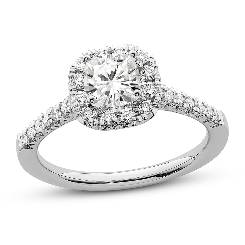 Diamond Halo Engagement Ring 7/8 ct tw Cushion/Round 14K White Gold pUD5qxfj