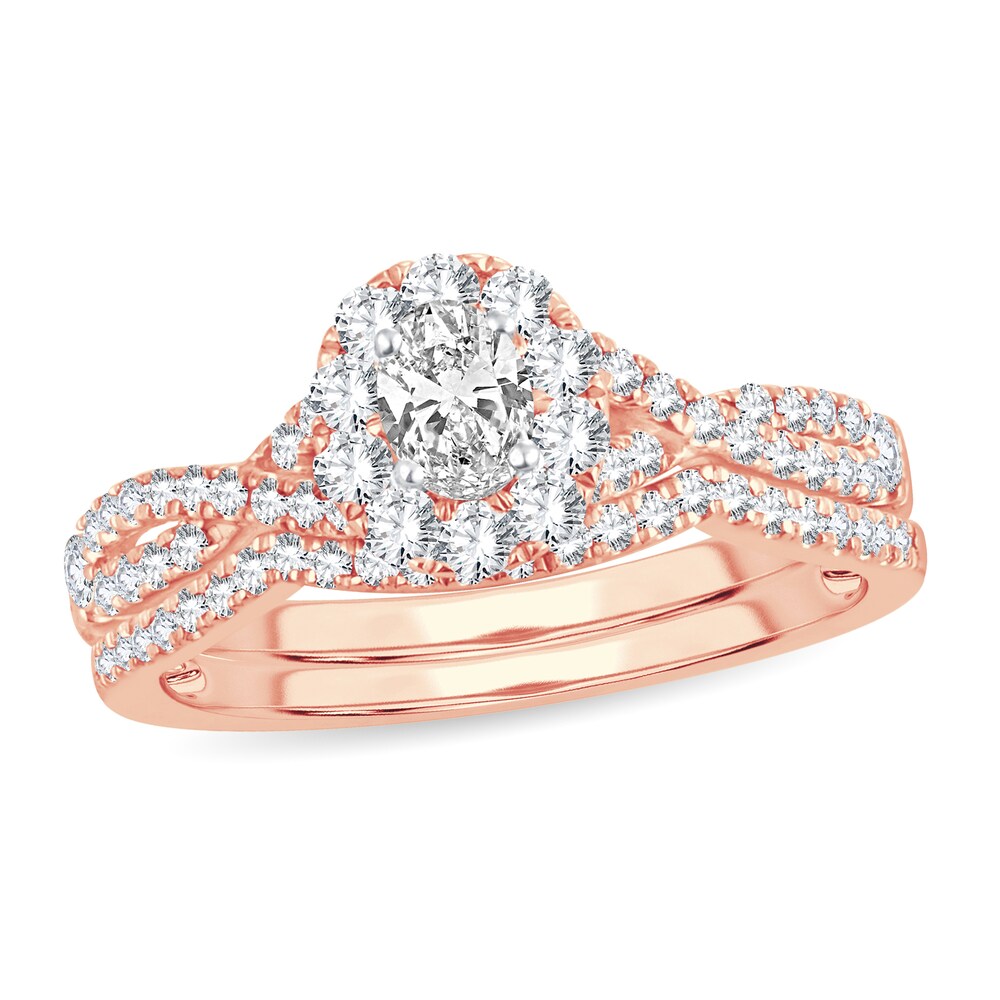 Diamond Bridal Set 3/4 ct tw Oval/Round-cut 14K Rose Gold pdC2Kfck