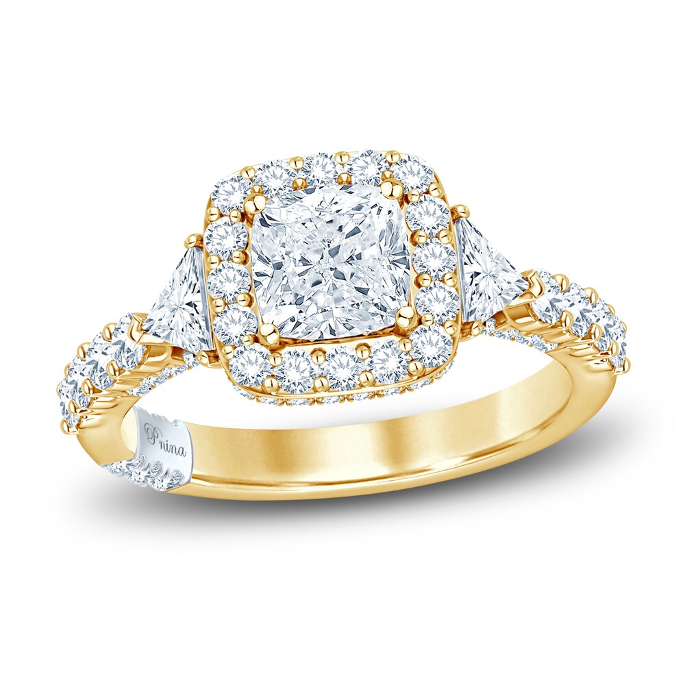 Pnina Tornai Lab-Created Diamond Engagement Ring 2-7/8 ct tw Cushion/Trillion/ Round 14K Yellow Gold pyg2bKWT