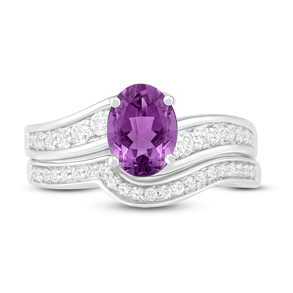 Natural Amethyst Bridal Set 3/8 ct tw Diamonds 14K White Gold qOldWOV3