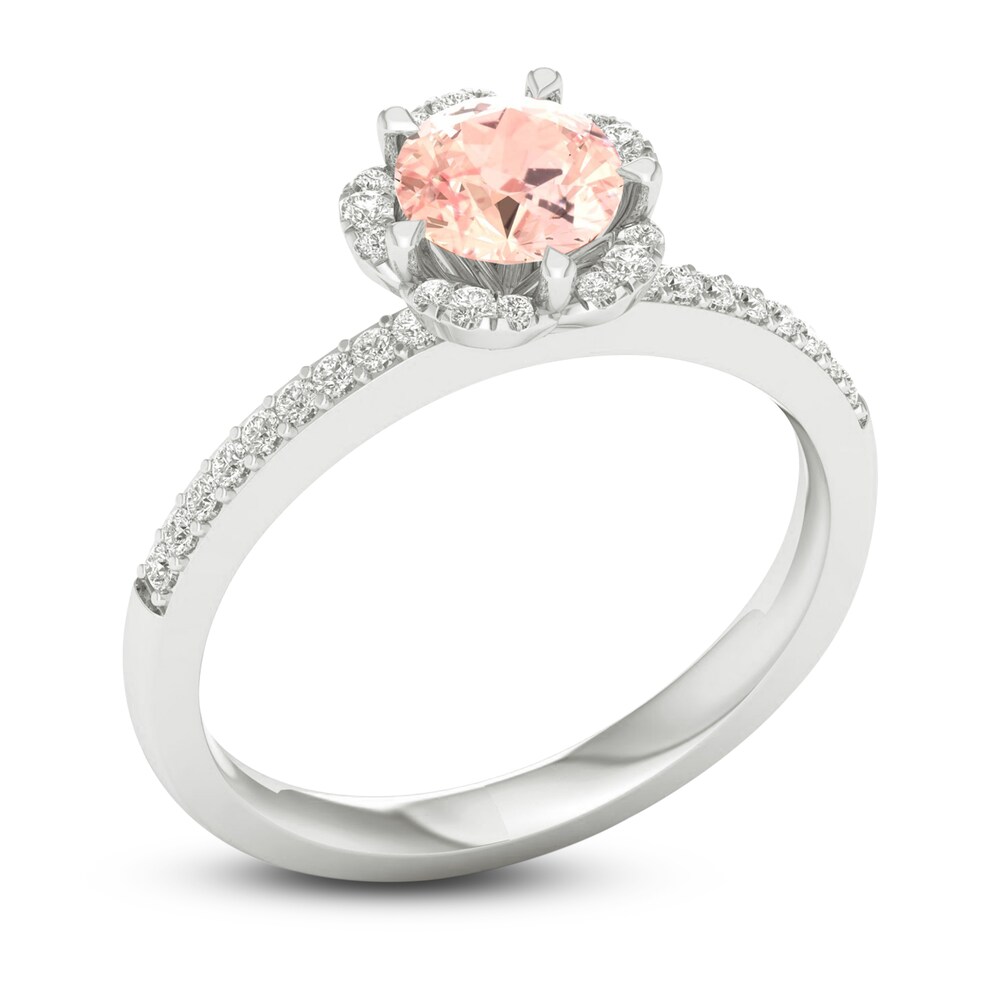 Natural Morganite Engagement Ring 1/6 ct tw Round 14K White Gold qPC5H81o