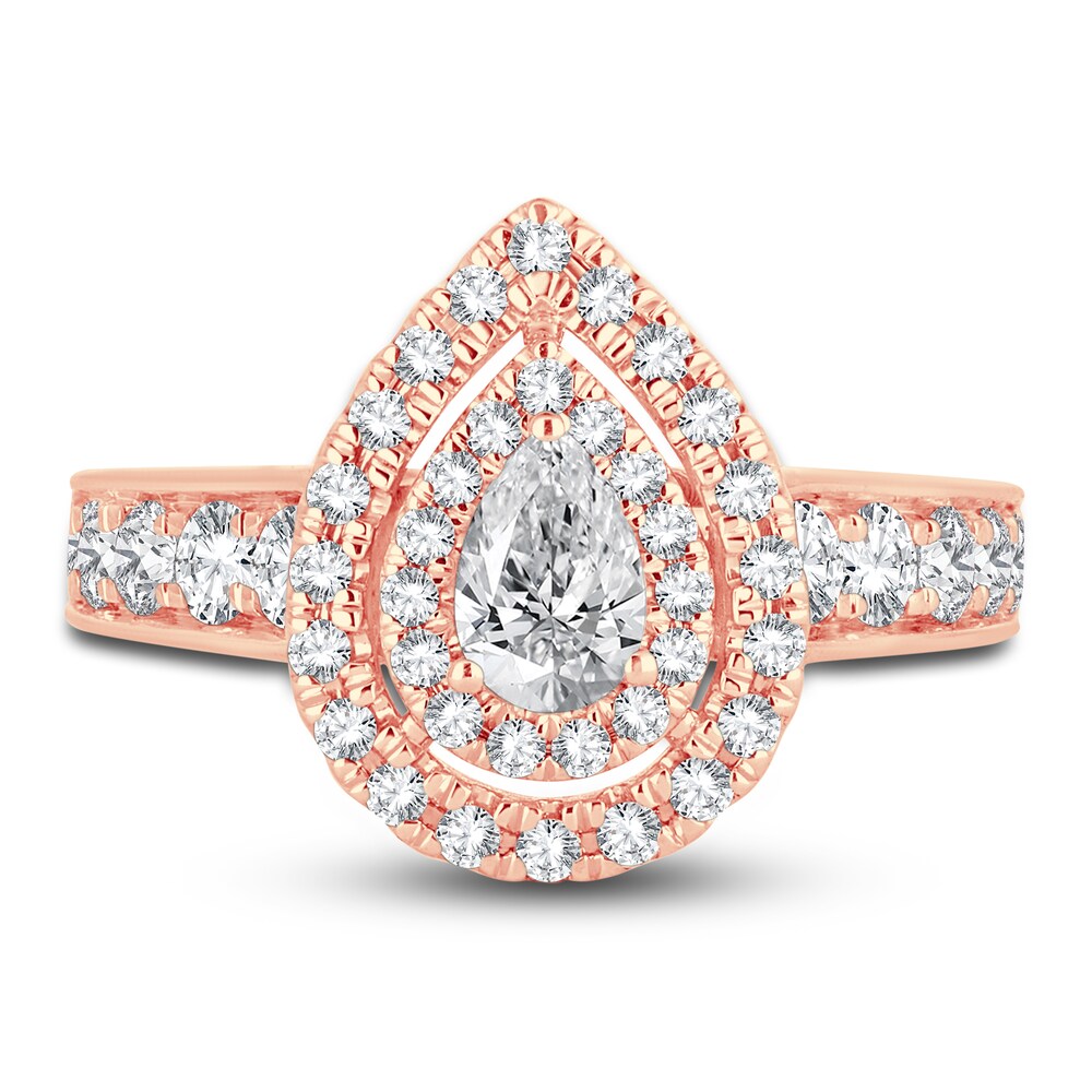 Diamond Double Halo Engagement Ring 1-1/3 ct tw Pear/Round 14K Rose Gold qbJO9LHl