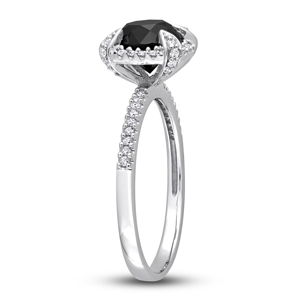 Black & White Diamond Engagement Ring 2 ct tw Round 14K White Gold qi0tNx09