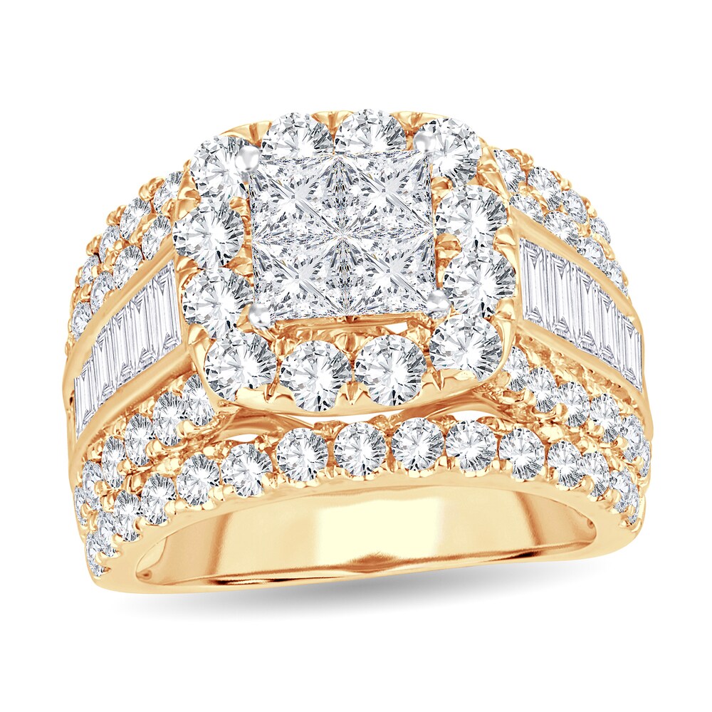 Diamond Ring 4 ct tw Round/Princess/Baguette 14K Yellow Gold qjKkKqtK