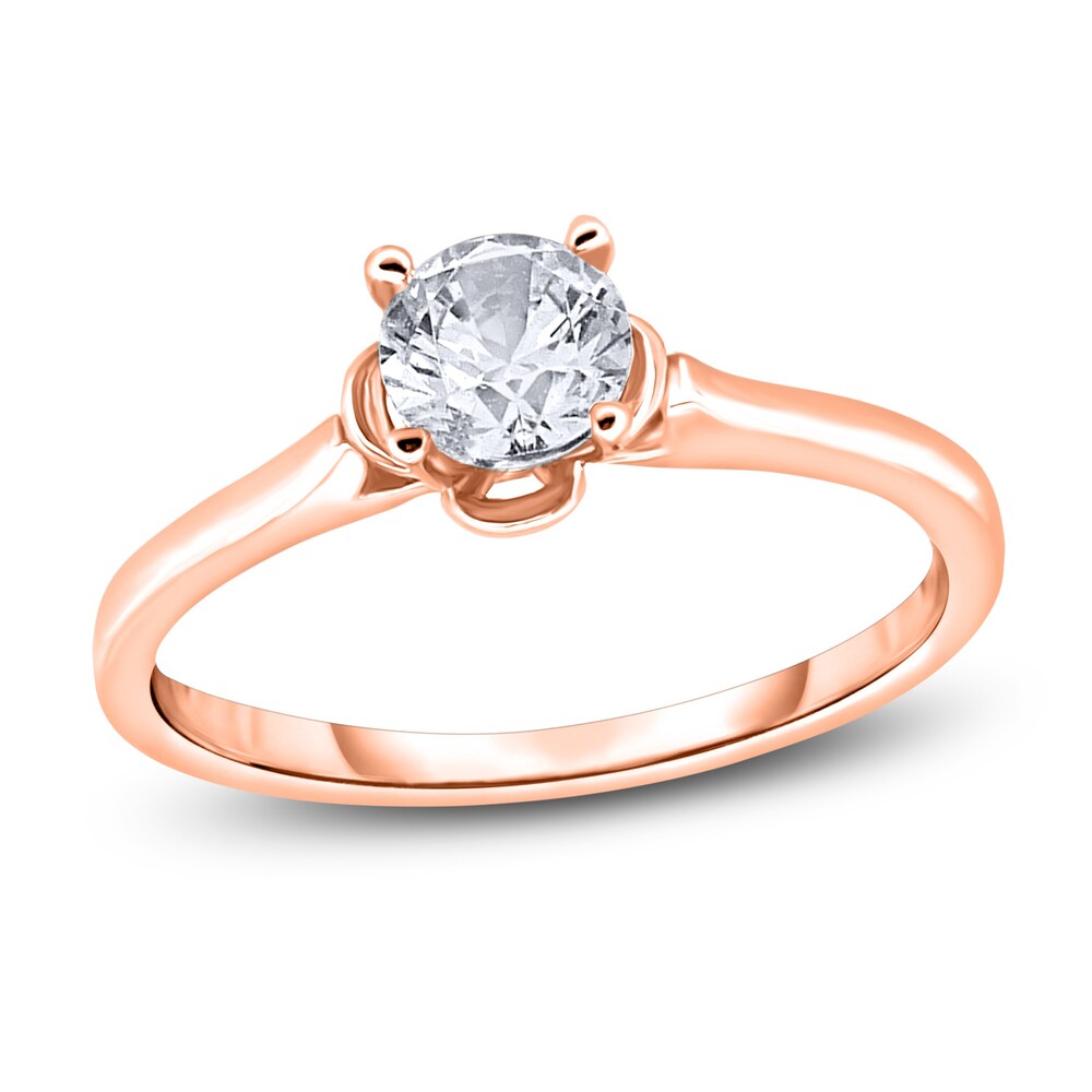 Diamond Solitaire Floral Engagement Ring 1/2 ct tw Round 14K Rose Gold (I2/I) r008R8Zu [r008R8Zu]