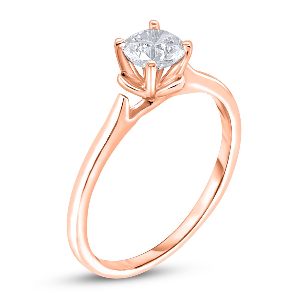 Diamond Solitaire Floral Engagement Ring 1/2 ct tw Round 14K Rose Gold (I2/I) r008R8Zu